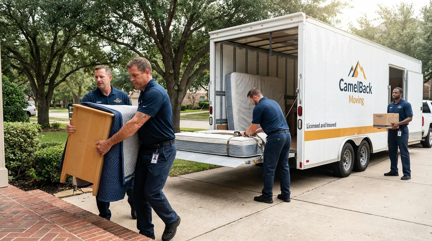 Crew loading residential truck for cross-state move from Owls Head, ME